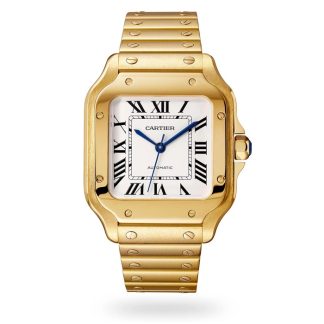 Cartier Santos De Cartier Uhr mittleres Modell Automatikwerk Gelbgold austauschbare Metall- und Lederarmbänder WGSA0030