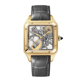 Cartier Santos-Dumont Micro-Rotor Skelett Uhr Großes Modell Mechanisches Uhrwerk mit Automatikaufzug 18K Gelbgold Gehäuse WHSA0043