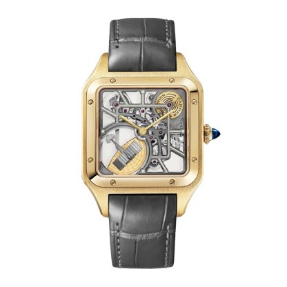 Cartier Santos-Dumont Micro-Rotor Skelett Uhr Großes Modell Mechanisches Uhrwerk mit Automatikaufzug 18K Gelbgold Gehäuse WHSA0043