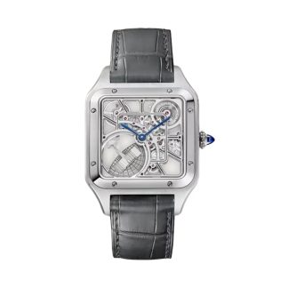 Cartier Santos-Dumont Skelett Uhr Großes Modell Automatikwerk Stahl Leder WHSA0032