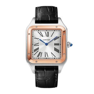 Cartier Santos-Dumont Uhr Extra-Large Modell Handaufzug mechanisches Uhrwerk Rose Gold Stahl Leder W2SA0017