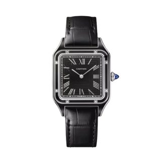 Cartier Santos-Dumont Uhr Großes Modell Manuelles Merchanisches Uhrwerk Stahl Lack Leder WSSA0046