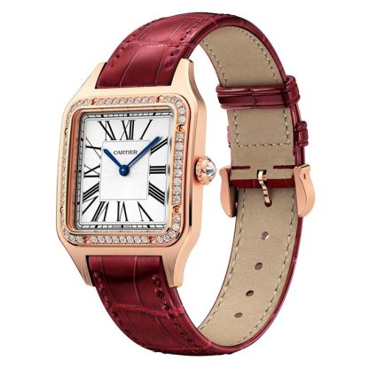 Cartier Santos-Dumont Uhr Großes Modell Rose Gold Diamanten Lederarmband WJSA0016 – Bild 2