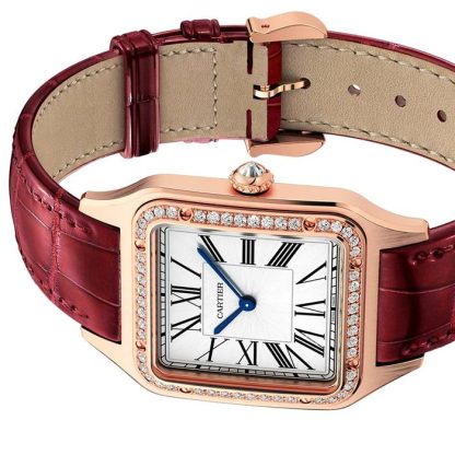 Cartier Santos-Dumont Uhr Großes Modell Rose Gold Diamanten Lederarmband WJSA0016 – Bild 4