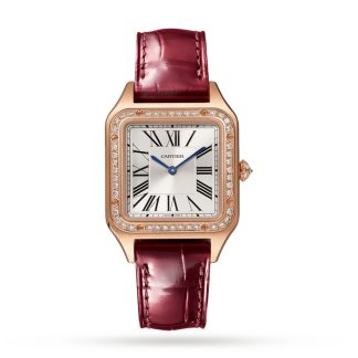 Cartier Santos-Dumont Uhr kleines Modell Rose Gold Diamanten Lederarmband WJSA0017