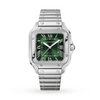 Cartier Santos de Cartier Uhr Medium Modell Stahl Automatik austauschbares Lederband WSSA0061