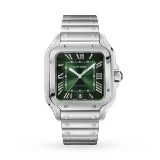 Cartier Santos de Cartier Uhr großes Modell Stahl Automatik auswechselbarem Lederband WSSA0062