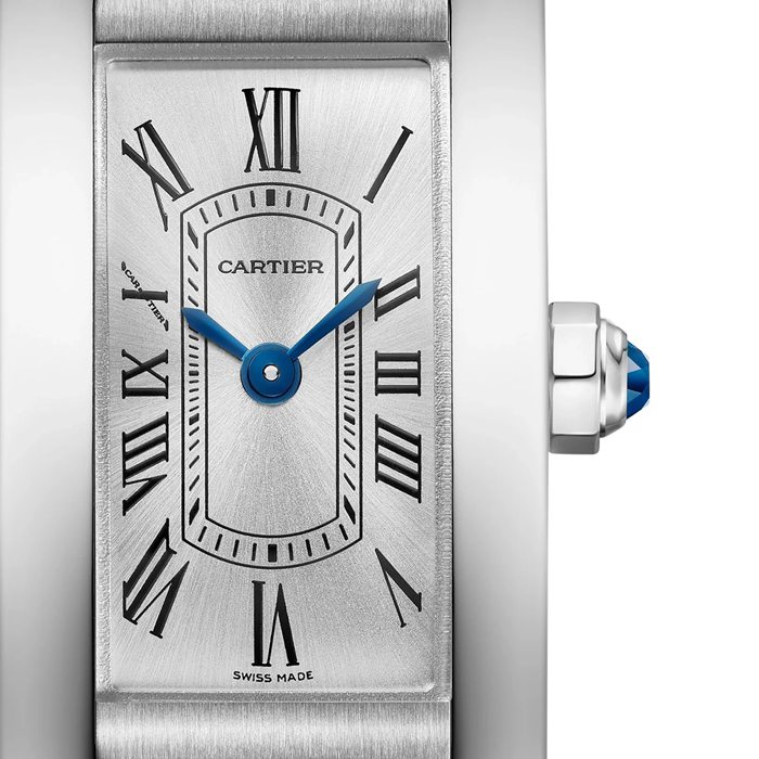 Cartier Tank Américaine Uhr Mini Modell Quarzwerk Stahl Leder WSTA0081 – Bild 2