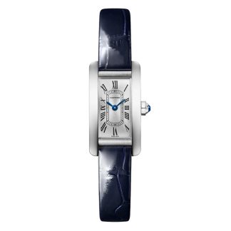 Cartier Tank Américaine Uhr Mini Modell Quarzwerk Stahl Leder WSTA0081