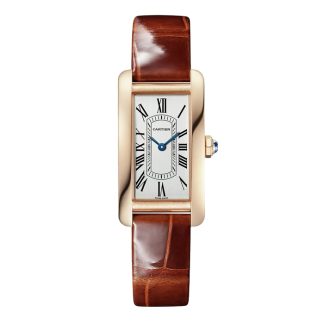 Cartier Tank Américaine Uhr kleines Modell Quarzwerk Rose Gold Leder WGTA0133