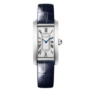 Cartier Tank Américaine Uhr kleines Modell Quarzwerk Stahl Leder WSTA0082