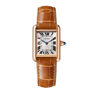 Cartier Tank Louis Cartier Uhr kleines Modell Handaufzug mechanisches Uhrwerk Rose Gold Leder WGTA0010
