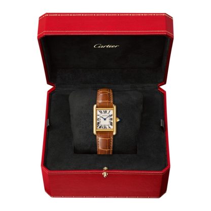 Cartier Tank Louis Cartier Uhr kleines Modell Quarzwerk Gelbgold Leder WGTA0342 – Bild 2