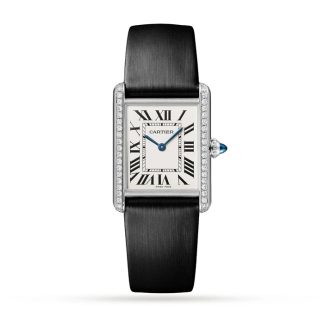 Cartier Tank muss Uhr großes Modell Quarz-Uhrwerk Stahl Diamanten W4TA0030