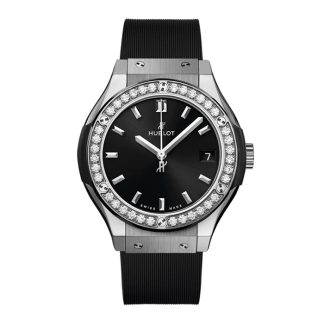 Hublot Classic Fusion Titan Diamanten 33mm Damenuhr Schwarz 581.NX.1470.RX.1104