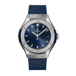 Hublot Classic Fusion Titanium Blau 33mm Damenuhr 581.NX.7170.RX