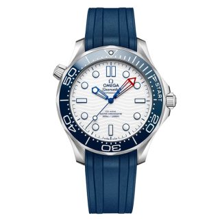 Omega Seamaster Diver Americas Cup 300m 42mm Herrenuhr weißes Gummiarmband O21032422004002