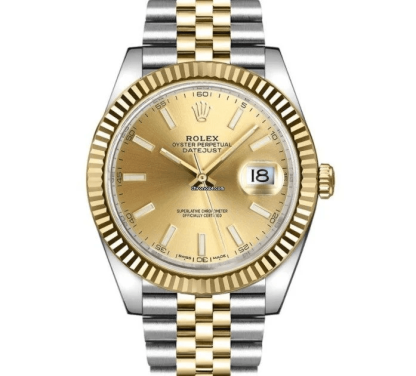 Replica Rolex Datejust 41 Gelbgold/Stahl Champagner Zifferblatt geriffelte Lünette 126333 Jubilee – Bild 2