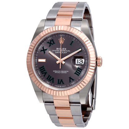 Replica Rolex Datejust 41 Rose Gold/Stahl Schiefer römisches Zifferblatt geriffelte Lünette OYSTER 126331 – Bild 2