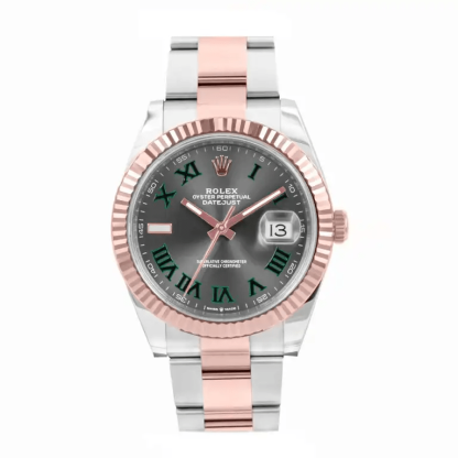 Replica Rolex Datejust 41 Rose Gold/Stahl Schiefer römisches Zifferblatt geriffelte Lünette OYSTER 126331 – Bild 4
