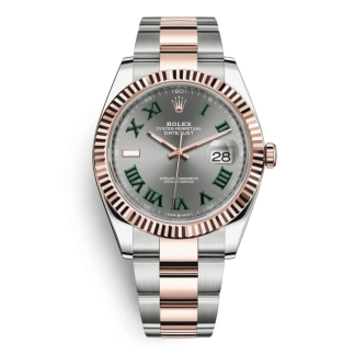 Replica Rolex Datejust 41 Rose Gold/Stahl Schiefer römisches Zifferblatt geriffelte Lünette OYSTER 126331