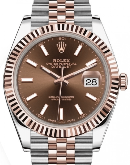 Replica Rolex Datejust 41 Rose Gold/Stahl Schokolade Zifferblatt geriffelte Lünette Jubiläum 126331 – Bild 4