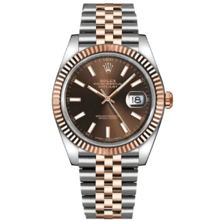 Replica Rolex Datejust 41 Rose Gold/Stahl Schokolade Zifferblatt geriffelte Lünette Jubiläum 126331