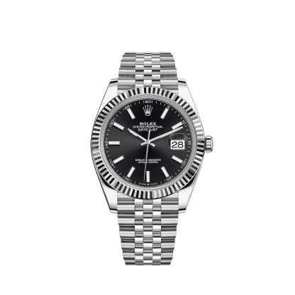 Replica Rolex Datejust 41 Weißgold/Stahl schwarzes Zifferblatt geriffelte Lünette 126334 Jubilee – Bild 3