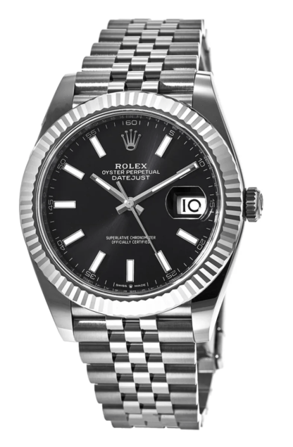 Replica Rolex Datejust 41 Weißgold/Stahl schwarzes Zifferblatt geriffelte Lünette 126334 Jubilee – Bild 4