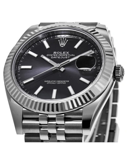 Replica Rolex Datejust 41 Weißgold/Stahl schwarzes Zifferblatt geriffelte Lünette 126334 Jubilee – Bild 5