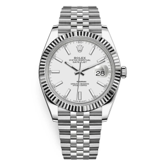 Replica Rolex Datejust 41 Weißgold/Stahl weißes Zifferblatt geriffelte Lünette 126334 Jubilee