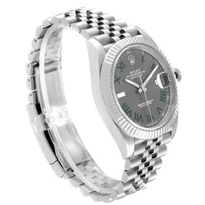 Replica Rolex Datejust 41mm Weißgold/Stahl Schiefer römisches Zifferblatt geriffelte Lünette 126334 Jubilee – Bild 4