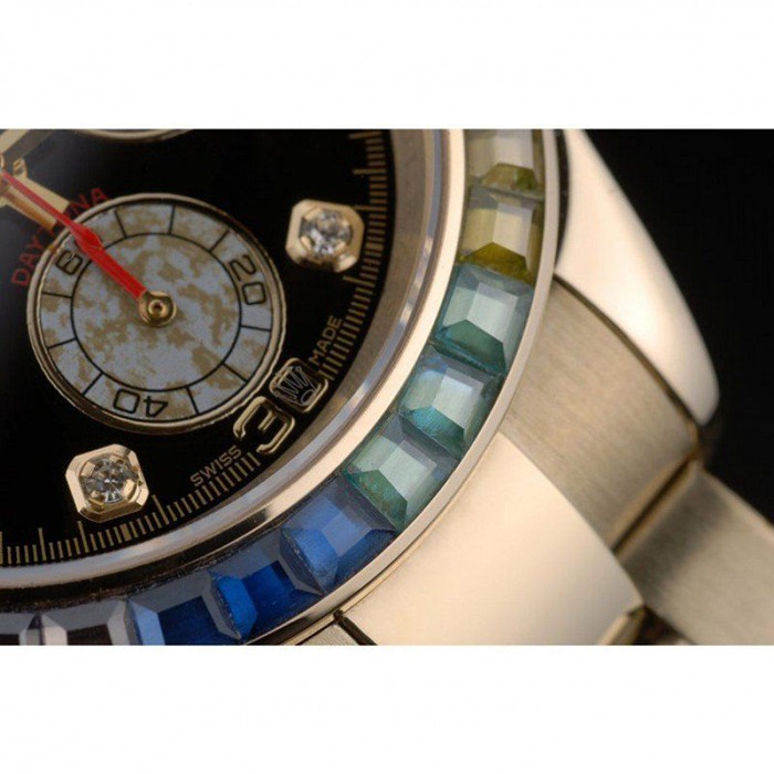Replica Rolex Daytona Cosmograph Regenbogenkristalle Lünette Rose Gold Armband Schwarzes Zifferblatt 80251 – Bild 10