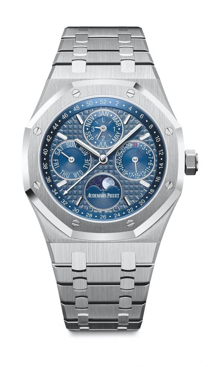 Replik Audemars Piguet Royal Eiche Ewiger Kalender Blau 26574ST.OO.1220ST.02