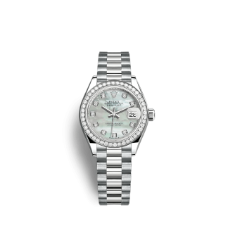 Replik Rolex Lady-Datejust 279139RBR 28mm Weiß Perlmutt