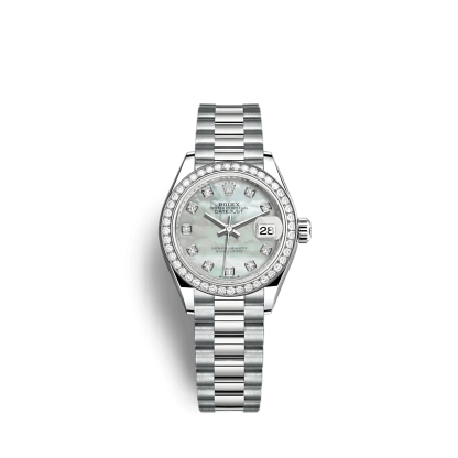 Replik Rolex Lady-Datejust 279139RBR 28mm Weiß Perlmutt