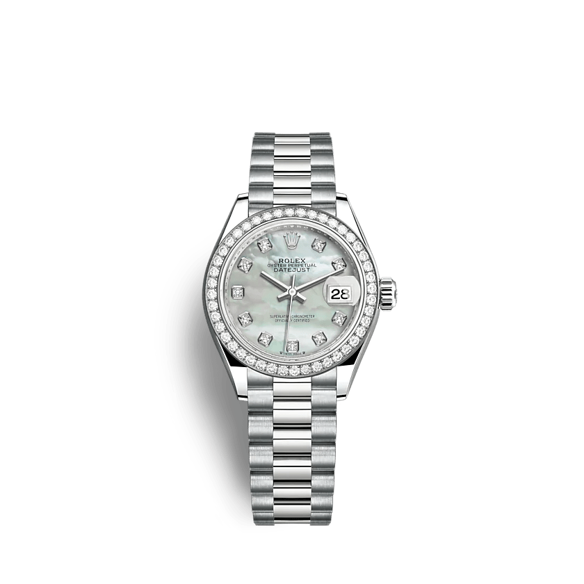 Replik Rolex Lady-Datejust 279139RBR 28mm Weiß Perlmutt