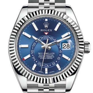 Replik Rolex Sky Dweller Blaues Zifferblatt Weißgold Lünette Stahl Jubilee 326934