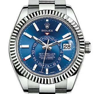Replik Rolex Sky Dweller Blaues Zifferblatt Weißgold Lünette Stahl Oyster 326934 NP