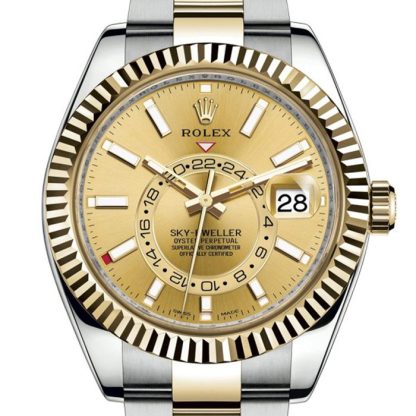 Replik Rolex Sky-Dweller Oyster 42 mm Oystersteel und Gelbgold 326933
