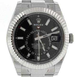 Replik Rolex Sky Dweller Schwarzes Zifferblatt Weißgold Lünette Oyster 326934